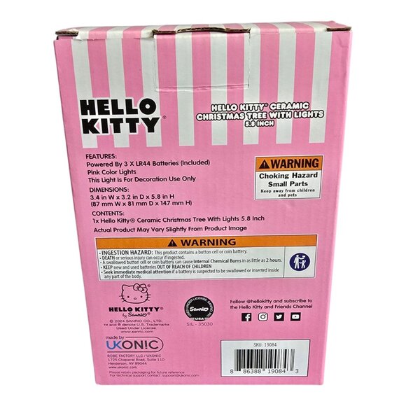 NEW in Box Hello Kitty Light-Up Ceramic Christmas Tree 5.8" Pink - Picture 11 of 13